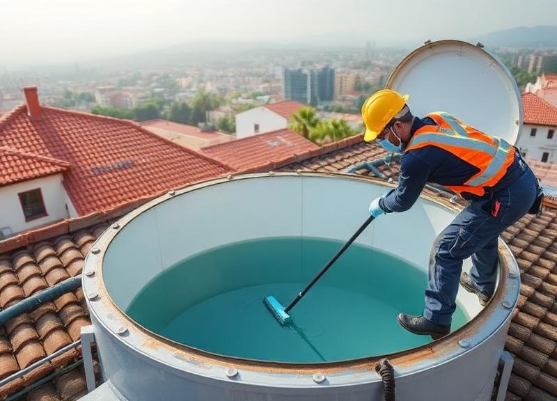 Profissional realizando limpeza de caixa d'água na Vila Madalena