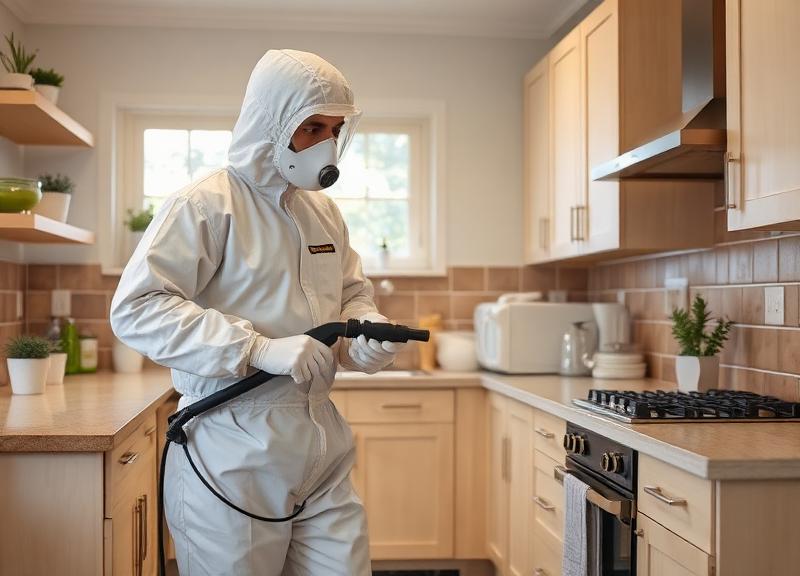 Técnico de dedetização aplicando produto em residência na Vila Madalena