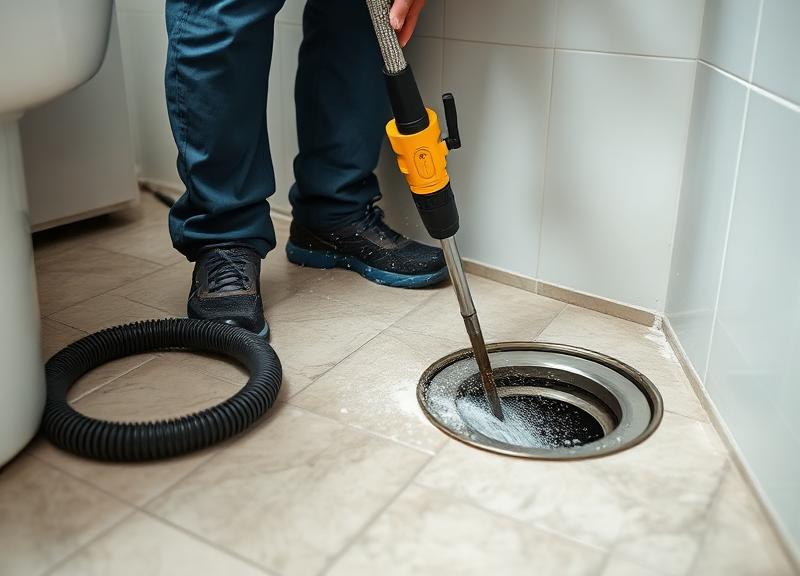 Técnico desentupindo ralo de banheiro na Vila Madalena